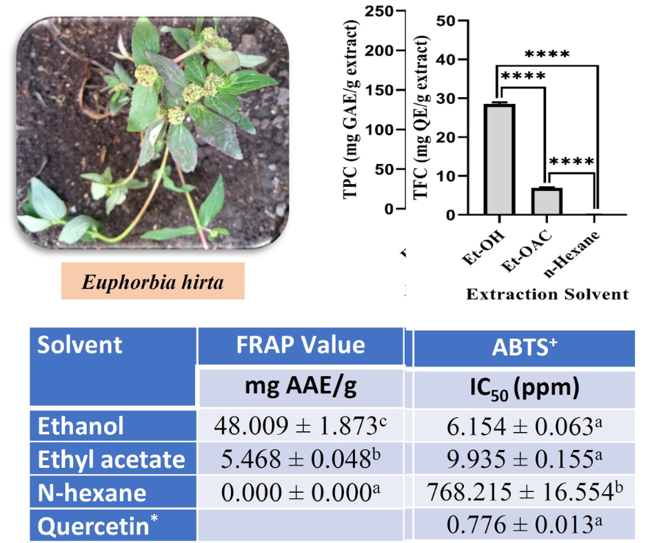 Effect of different solvents on antioxidant activity of Euphorbia hirta L. extract